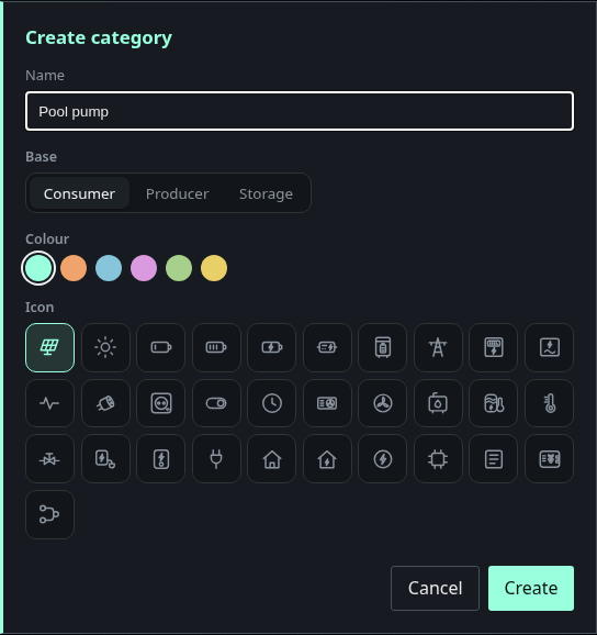 Create category dialog