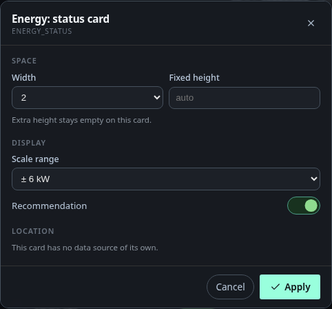 Options of the status card