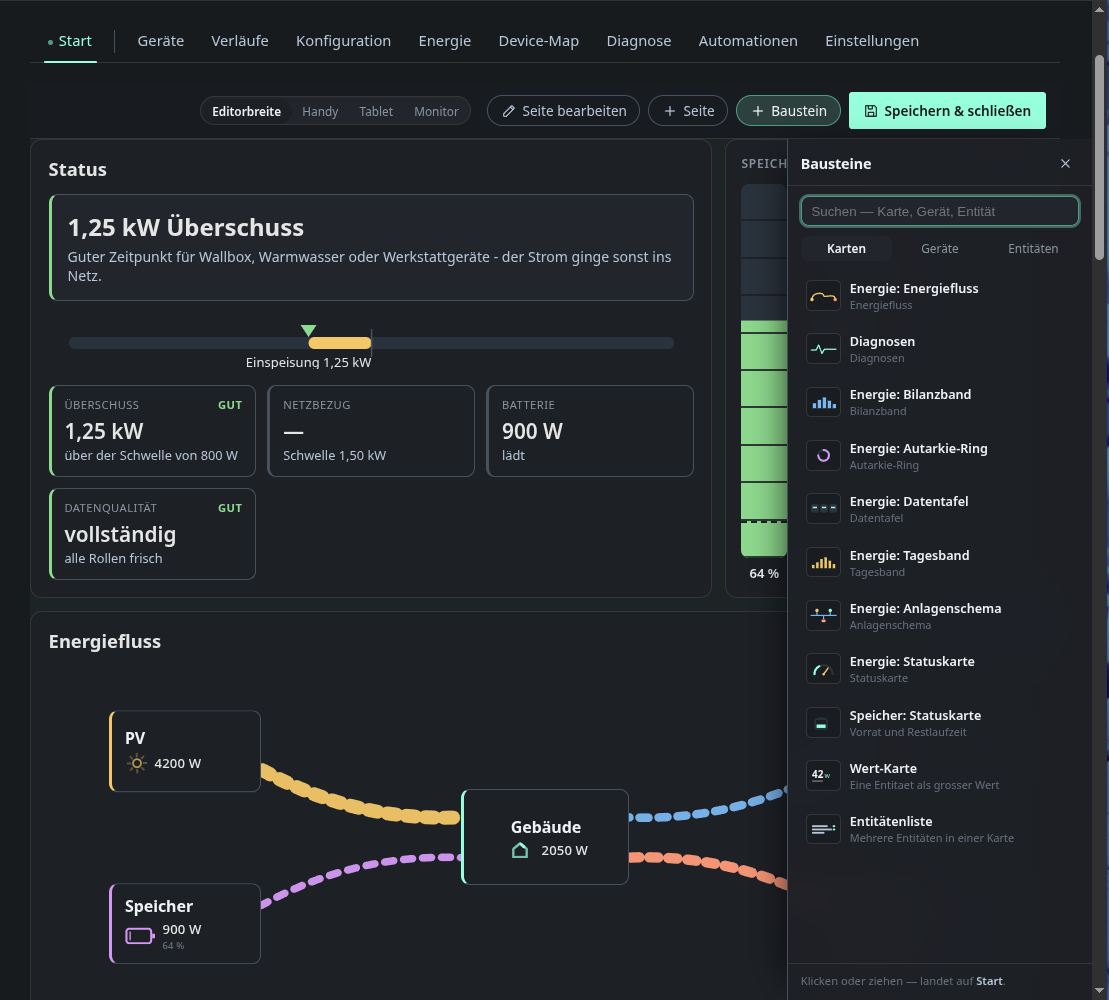 Layout editor with the block picker open