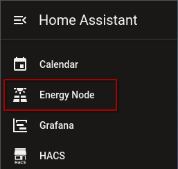 Energy Node in der Seitenleiste von Home Assistant
